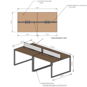 Isla de trabajo Ecoworking recta en melamina 18 mm (4 a 8 puestos) por unidad