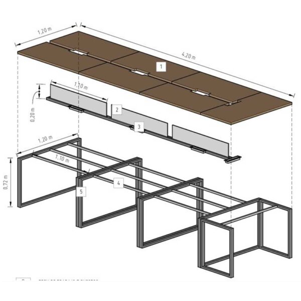 Isla de trabajo Ecoworking recta en melamina 18 mm (4 a 8 puestos) por unidad - Imagen 6