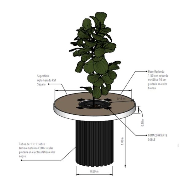 Mesa de Coworking con o sin Planta Natural Ficus Lyrata | Diseño Ergonómico