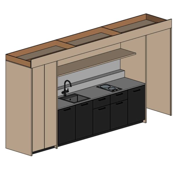Mueble Principal de Cafetería y Cocina con Mesón Quarztone Gris y Acabados Sagano - Imagen 2