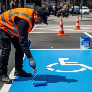 Aplicación de pintura azul tráfico en parqueaderos de discapacitados por m2