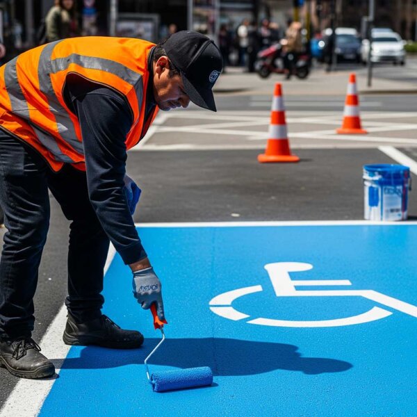 Aplicación de pintura azul tráfico en parqueaderos de discapacitados por m2